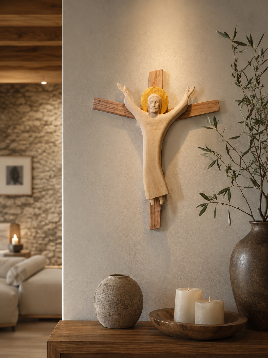 Croix sculptée Christ Ressuscité – Image 2